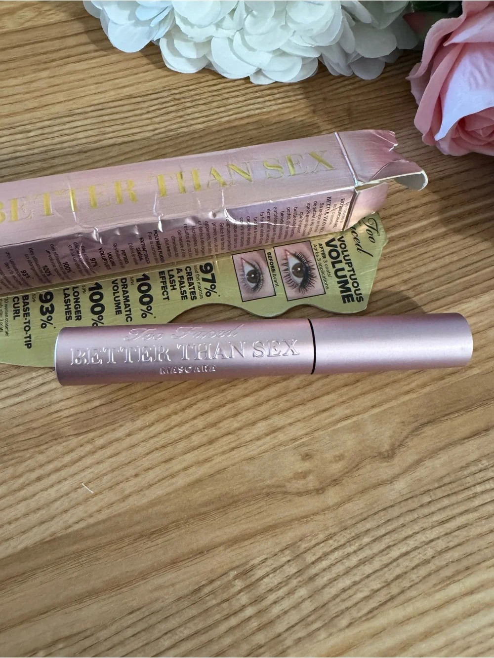 Too Faced Better Than Sex Mascara in Metallic Pink and Gold Box